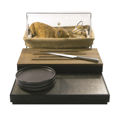 Domino Nero Espositore Pane in Legno e Gres 60x40 cm con Cesta Cupola e Tagliere