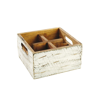 Paderno Cassetta Portacondimenti Legno Bianco 4 Scomparti 17x17 cm