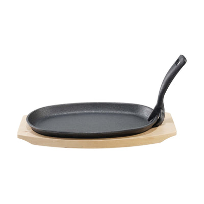 Piatto in Ghisa con Vassoio in Legno di Betulla e Manico Removibile 28x14,5 cm