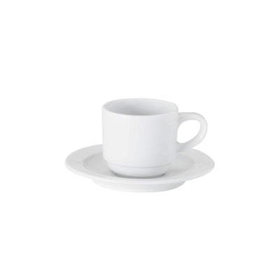 Giava Tazza Caffè Impilabile con Piattino in Porcellana Bianca 10 cl 6 Pezzi