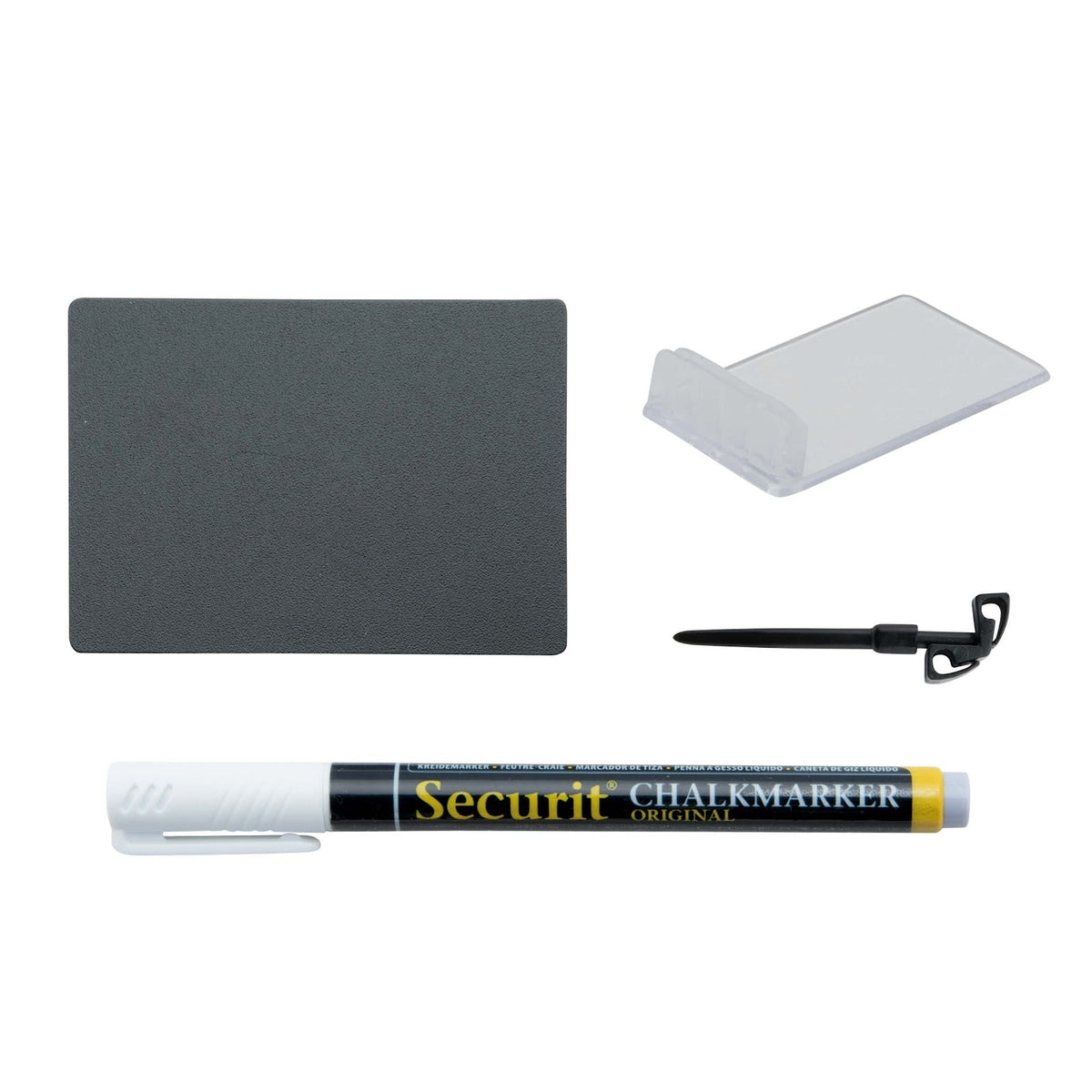 Lavagnette Segnaprezzo 7,4x5,2 cm con Supporti e Pennarello a Gesso Liquido Confezione 20 Pezzi