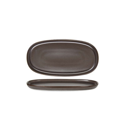 Reactive Brown Vassoio Ovale in Fine China 21x11 cm 12 Pezzi
