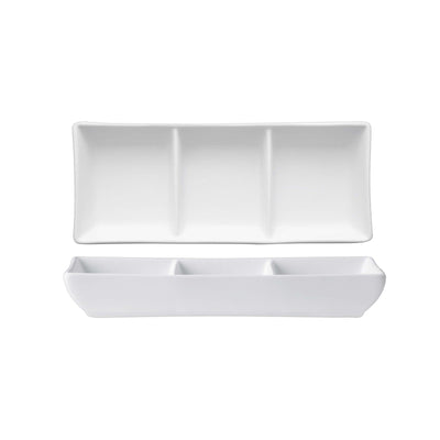 Vassoio Rettangolare 3 Scomparti New Bone China Bianco Opaco 16,7x7 cm 6 Pezzi