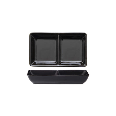 Vassoio Rettangolare 2 Scomparti New Bone China Nero Lucido 11,8x7 cm 6 Pezzi