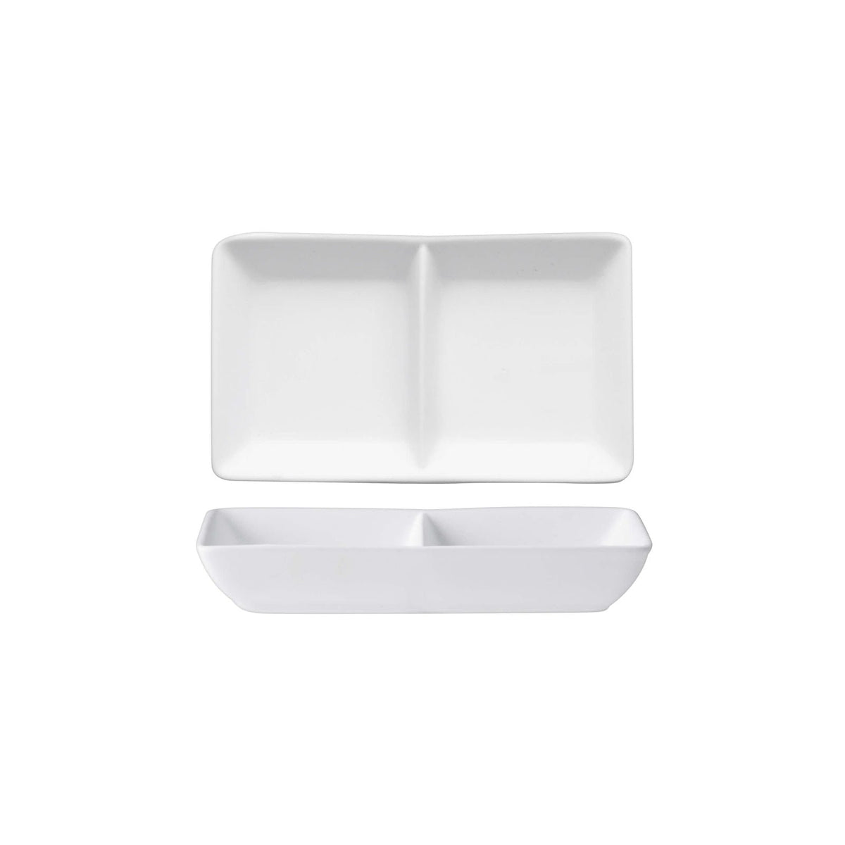 Vassoio Rettangolare 2 Scomparti New Bone China Bianco Opaco 11,8x7 cm 6 Pezzi