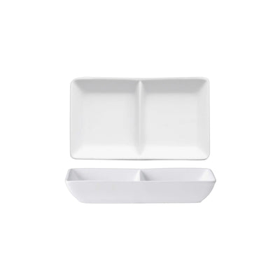Vassoio Rettangolare 2 Scomparti New Bone China Bianco Opaco 11,8x7 cm 6 Pezzi