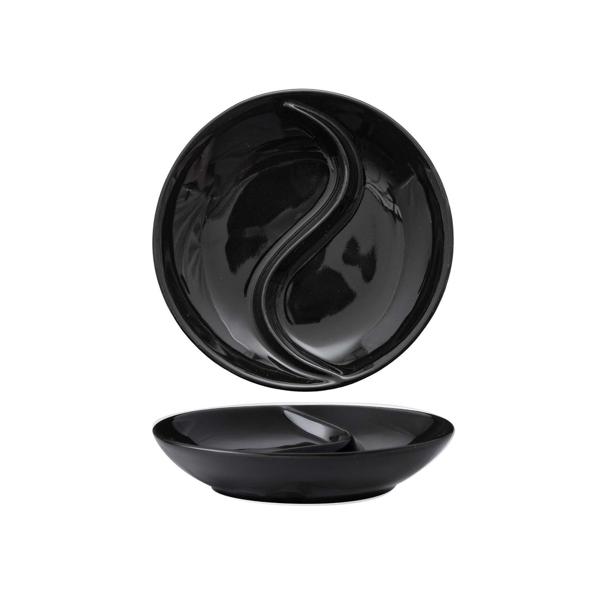 Piattino Tondo 2 Scomparti New Bone China Nero Lucido Ø 9,1 cm 6 Pezzi
