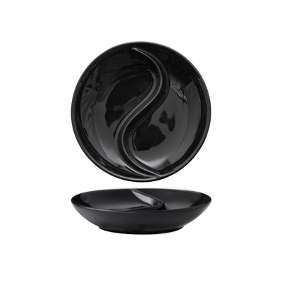 Piattino Tondo 2 Scomparti New Bone China Nero Lucido Ø 9,1 cm 6 Pezzi
