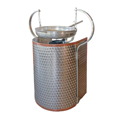 Fornello Spadellone Show Cooking Inox e Rame con Ruote e Padella in Alluminio Martellata 55 cm