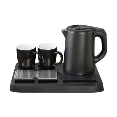 Set Bollitore Elettrico 0,8 L con Vassoio e 2 Tazze Nero 4 Pezzi