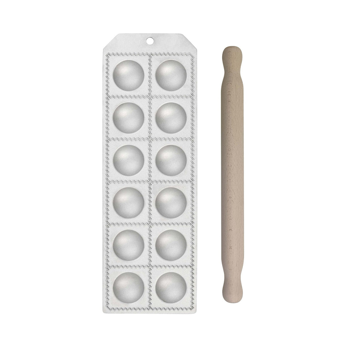 Stampo per Ravioli Tondi in Alluminio 12 Posti con Mattarello