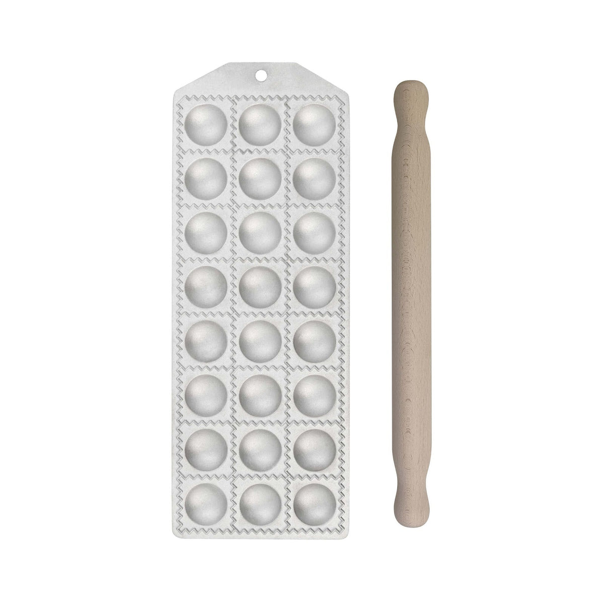 Stampo per Ravioli Tondi in Alluminio 24 Posti con Mattarello