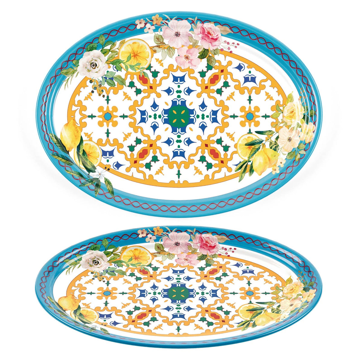 Flower and Lemon Vassoio Ovale in Melamina 35,5x25,5 cm 2 Pezzi