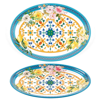 Flower and Lemon Vassoio Ovale in Melamina 35,5x25,5 cm 2 Pezzi
