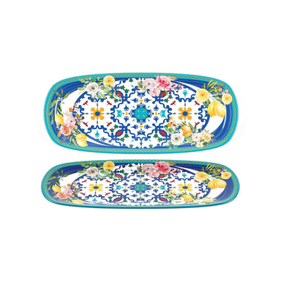 Flower and Lemon Vassoio Rettangolare in Melamina 39,5x16,5 cm 2 Pezzi