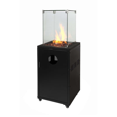 Etna Stufa a Gas Nera con Teca in Vetro Temperato e Pietre 47x47 cm H 130 cm