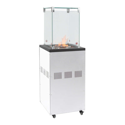Etna Stufa a Gas Bianca con Teca in Vetro Temperato e Ruote 47x47 cm H 130