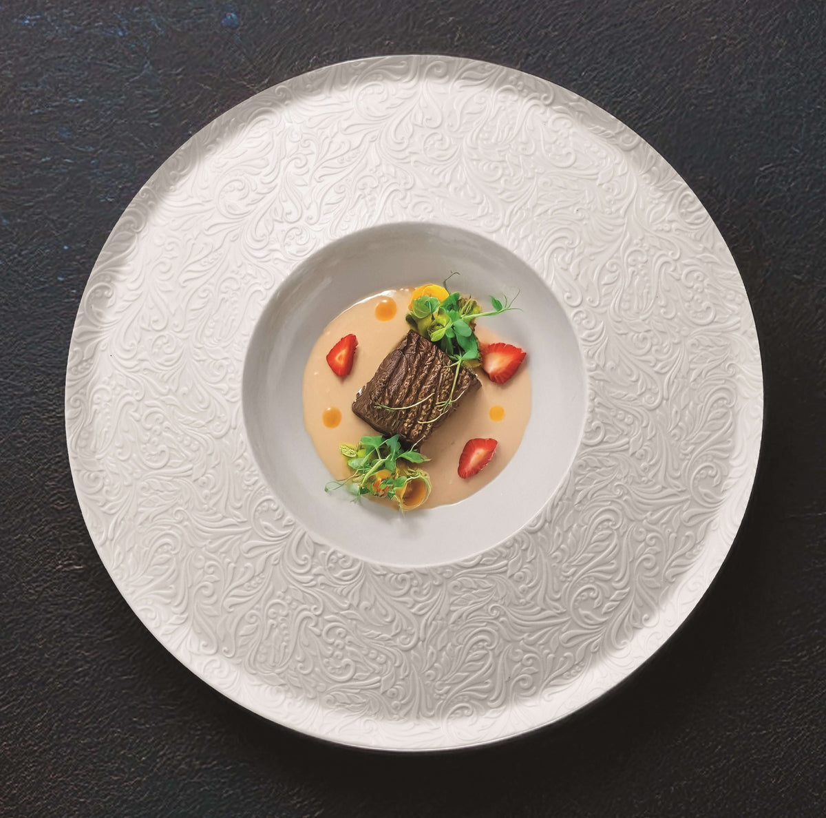 Essentia Damasco Piatto Fondo Gourmet Magnesium Porcelain 28 cm 4 Pezzi