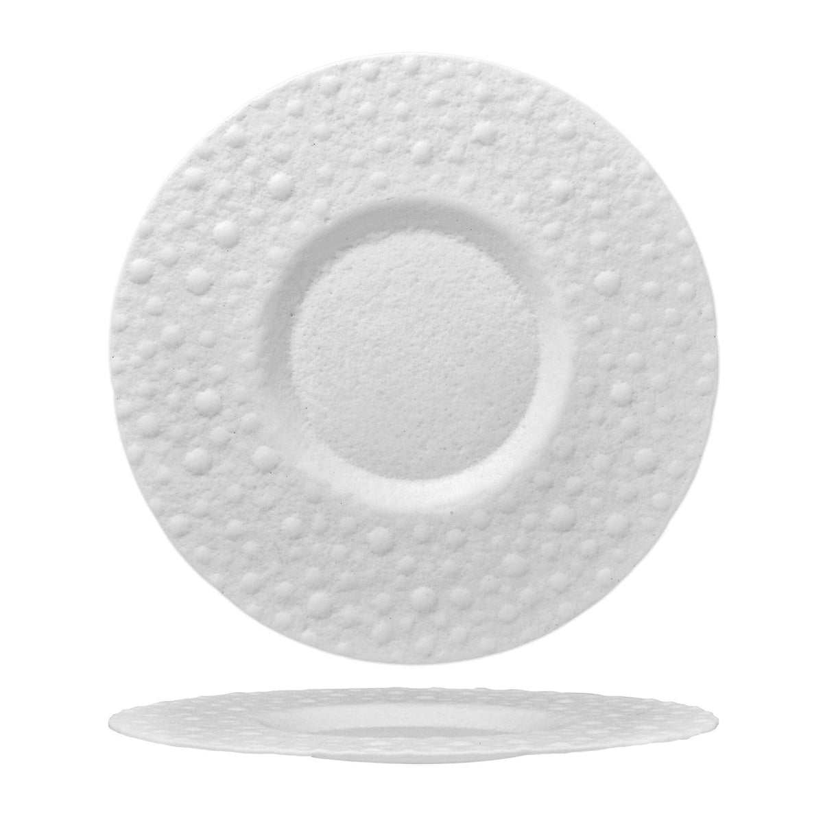 Giove Piatto Gourmet in Vetro Bianco Lavorato a Mano Ø 32,5 cm 2 Pezzi