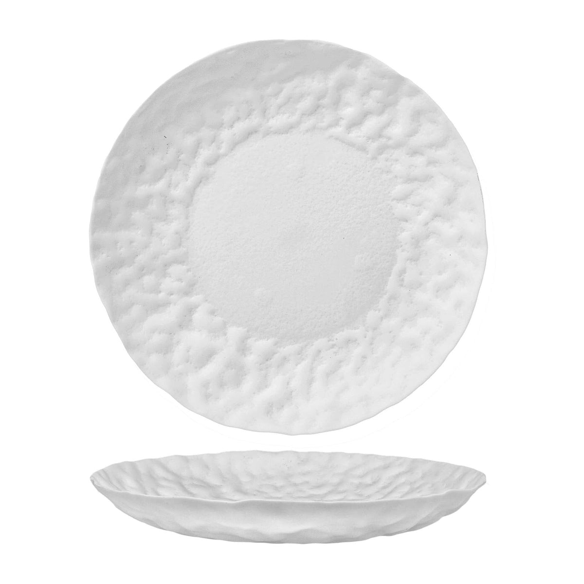 Roccia Piatto Fondo Coppa in Vetro Bianco Lavorato a Mano Ø 31 cm H 4,5 2 Pezzi