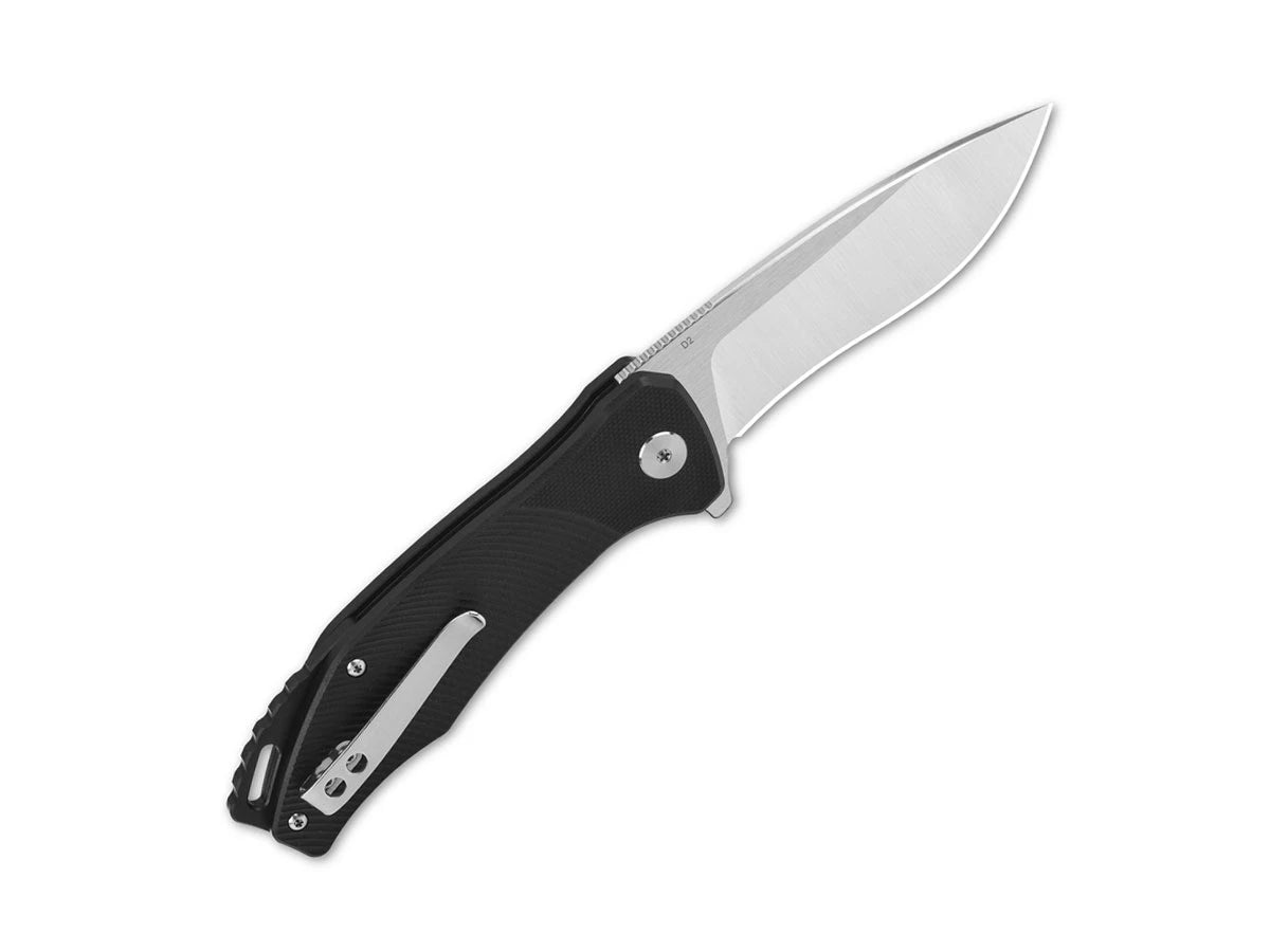 Dettaglio lama D2 2-tone satin QSP Raven 8,6 cm nero