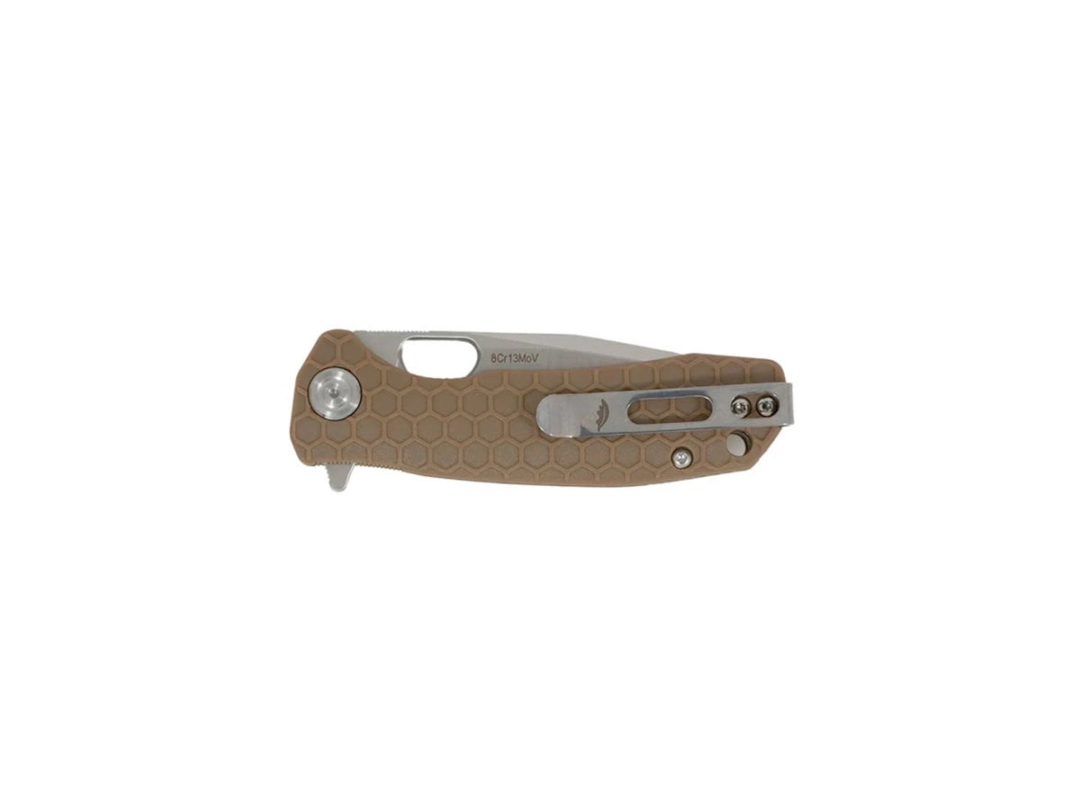 Honey Badger Tanto Medium HB1332 tan, dettaglio manico FRN e flipper