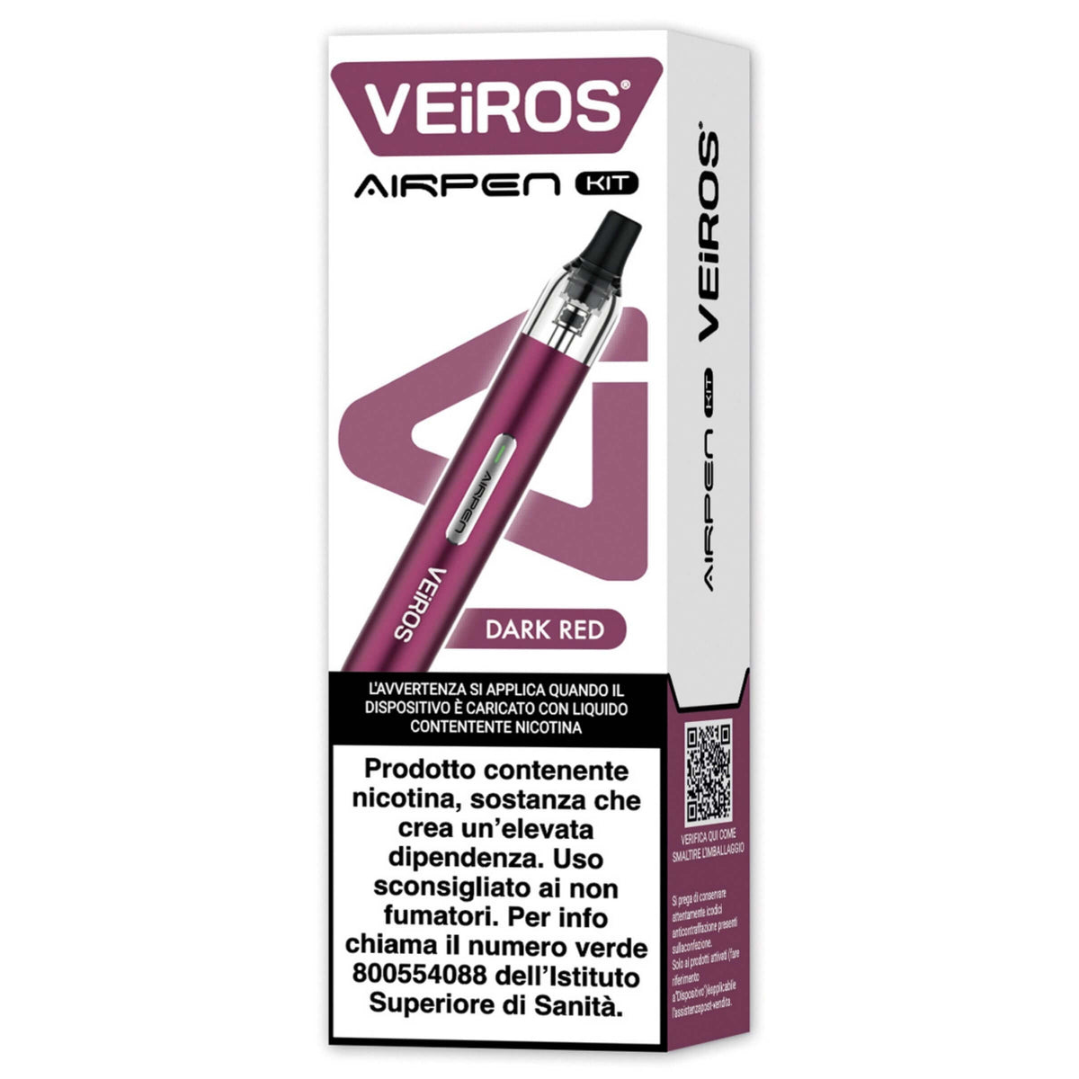 VEIROS Airpen Kit Sigaretta Elettronica Ricaricabile Dark Red 1100 mAh con Pod Riempibile