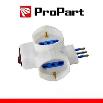 Adattatore 3 prese 2P+T 10/16A bipasso/Schuko con interrutt. Spina 10A