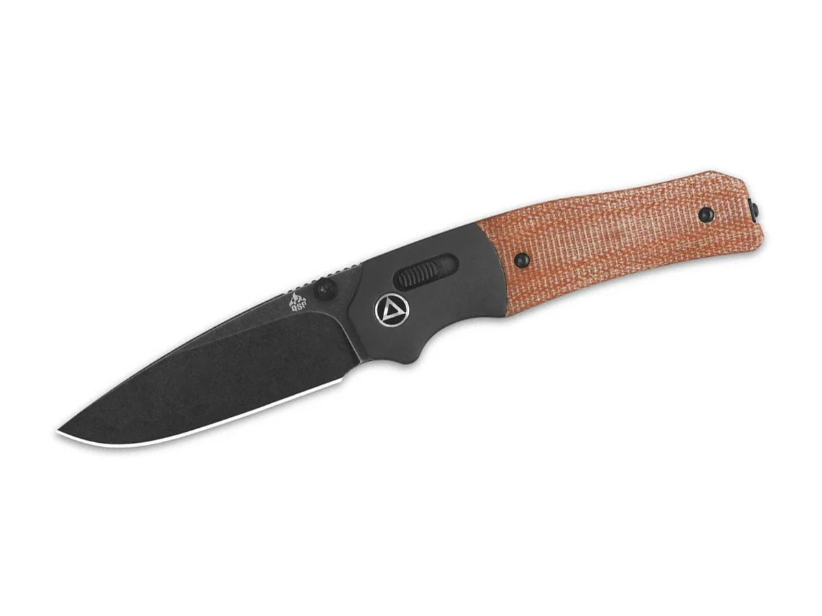 Coltello EDC QSP Vault Micarta 14C28N black stonewash marrone chiaro QS157-C2