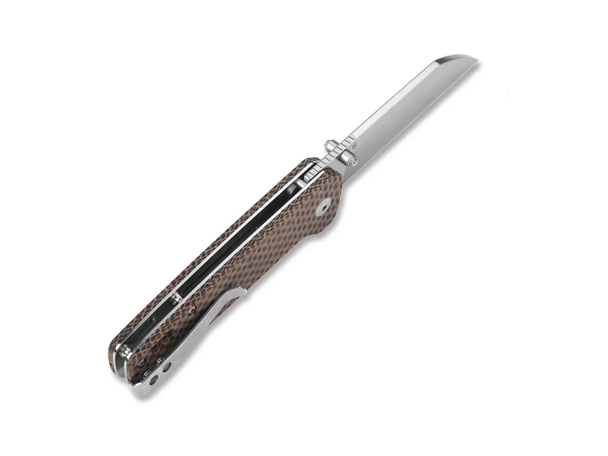 Dettaglio lama sheepsfoot D2 QSP Penguin copper washer