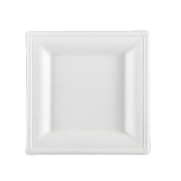 Piatto piano monouso - quadrato - 16 x 16 cm - canna da zucchero - bianco - Signor Bio - conf. 50 pezzi