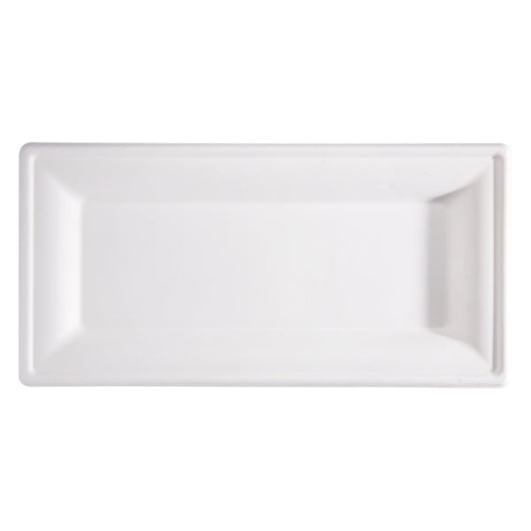 Piatto piano monouso - rettangolare - 26 x 13 cm - canna da zucchero - bianco - Signor Bio - conf. 50 pezzi