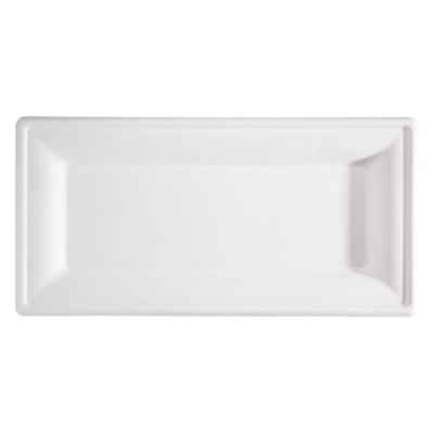 Piatto piano monouso - rettangolare - 26 x 13 cm - canna da zucchero - bianco - Signor Bio - conf. 50 pezzi