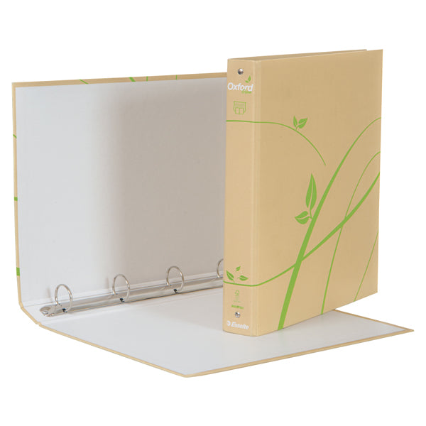 Raccoglitore Oxford Green - 22 x 30 cm - 4 anelli tondi 30 mm - dorso 4 cm - carta riciclata - avana - Esselte