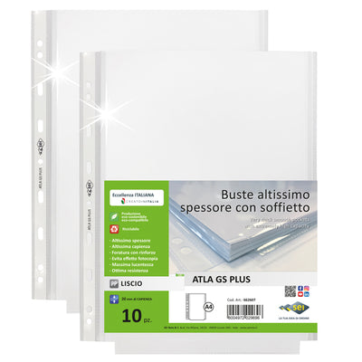 Buste forate ATLA GS plus - 22 x 30 cm - PP - c/soffietto - trasparente liscia - Sei Rota - conf. 10 pezzi