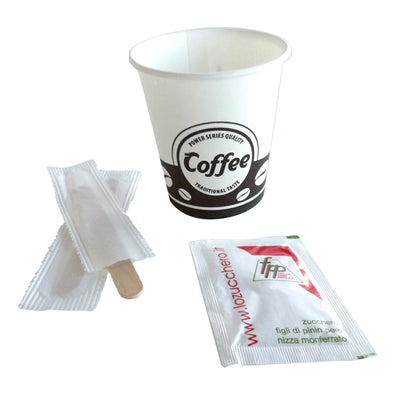 Serving kit - 50 bicchierini + 50 bustine zucchero + 50 palettine - FPP