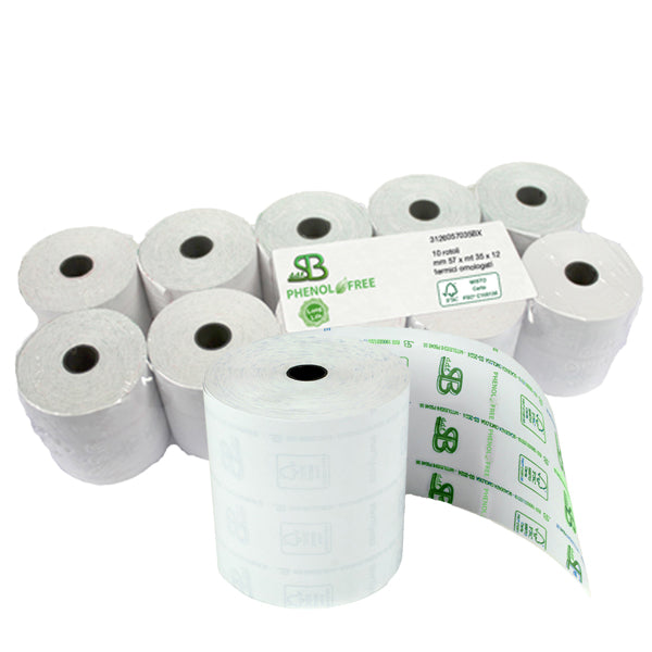 Rotolo per registratore cassa - lunga durata - 57,5 mm x 30 m - 55 gr - diametro esterno 50 mm - anima 12 mm - carta termica - Sabacart - blister 10 pezzi