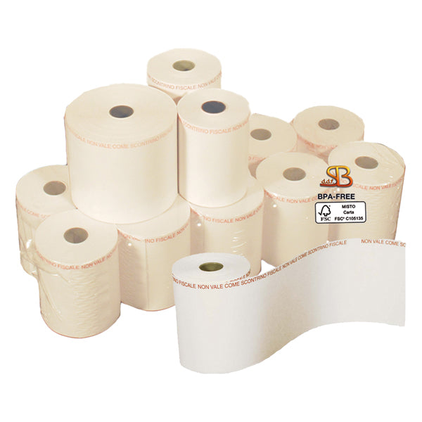Rotolo per bilancia - 57,5 mm x 30 m - 55 gr - diametro esterno 50 mm - anima 12 mm - carta termica BPA free - Sabacart - blister 10 pezzi