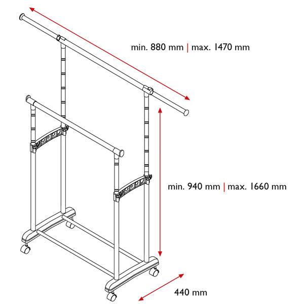 Appendiabiti su ruote Gastone - 2 barre - Perfetto