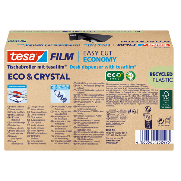 Dispenser da tavolo Crystal recycled - per nastri da 33 m - rotolo 19 mm x 10 m incluso - Nero - Tesa