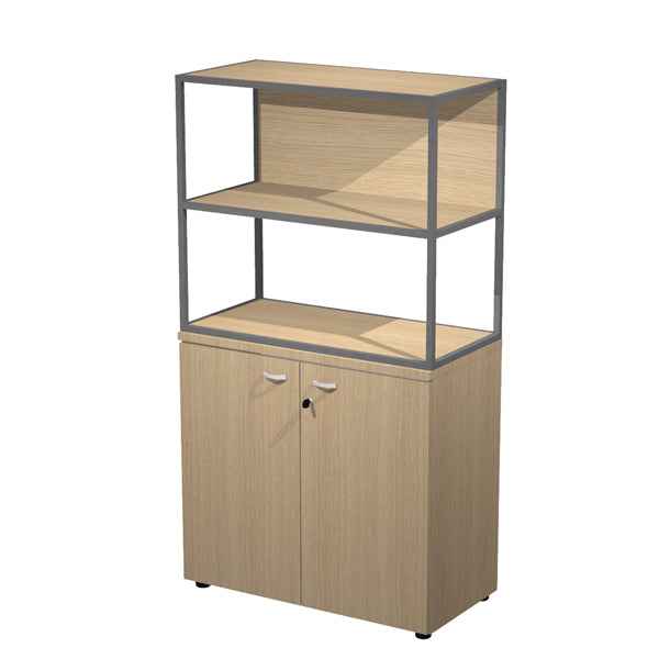 Libreria media metal + armadio basso Essence - 90 x 46 x 165 cm - Rovere/rovere/rovere/antracite