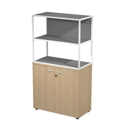 Libreria media metal + armadio basso Essence - 90 x 46 x 165 cm - Rovere/rovere/antracite/bianco