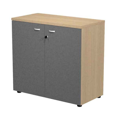 Armadio basso con ante Essence - con serratura - 90 x 46 x 85 cm - rovere/antracite