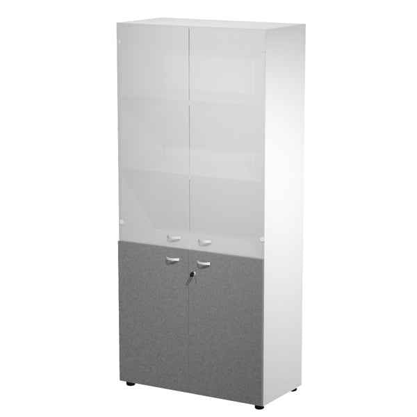 Armadio alto con ante superiori in vetro Essence - con serratura - 90 x 45 x 200 cm - bianco/antracite