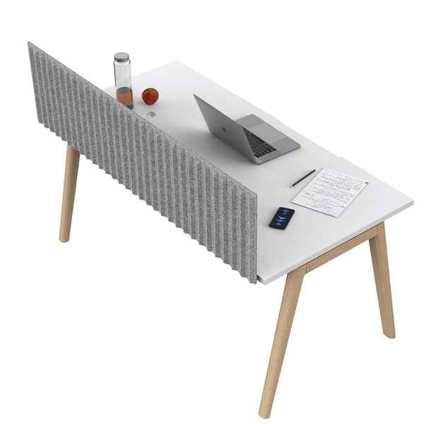Pannello fonoassorbente per scrivania - 135 x 40 cm - morsetti neri - grigio chiaro