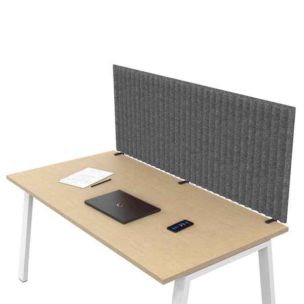 Pannello fonoassorbente per scrivania - 135 x 40 cm - morsetti neri - grigio medio