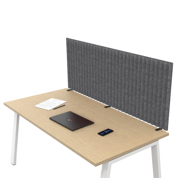 Pannello fonoassorbente per scrivania - 155 x 40 cm - morsetti neri - grigio medio