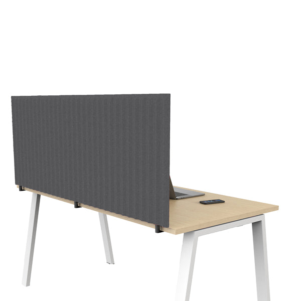 Pannello fonoassorbente per scrivania - 155 x 40 cm - morsetti neri - grigio medio