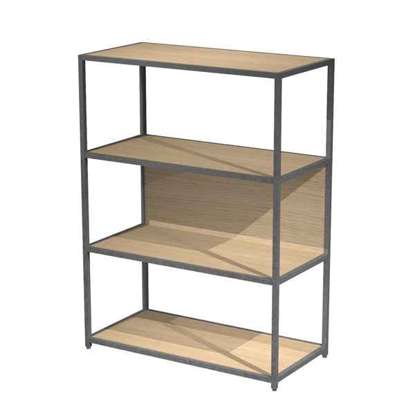 Libreria 4 ripiani Modular - 90 x 44 x 122 cm - struttura metal antracite - rovere