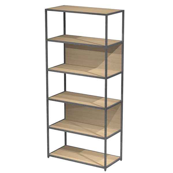 Libreria 6 ripiani Modular - 90 x 44 x 200 cm - struttura metal antracite - rovere